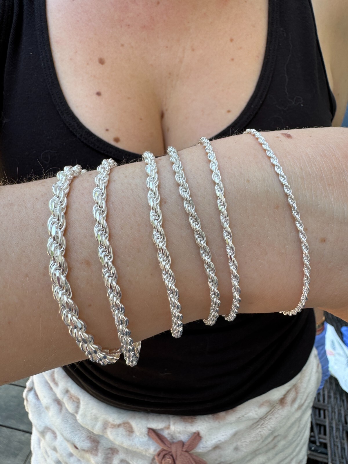 Real Solid 925 Sterling Silver Rope Bracelet 2mm-6mm Men’s Women’s 6-9″