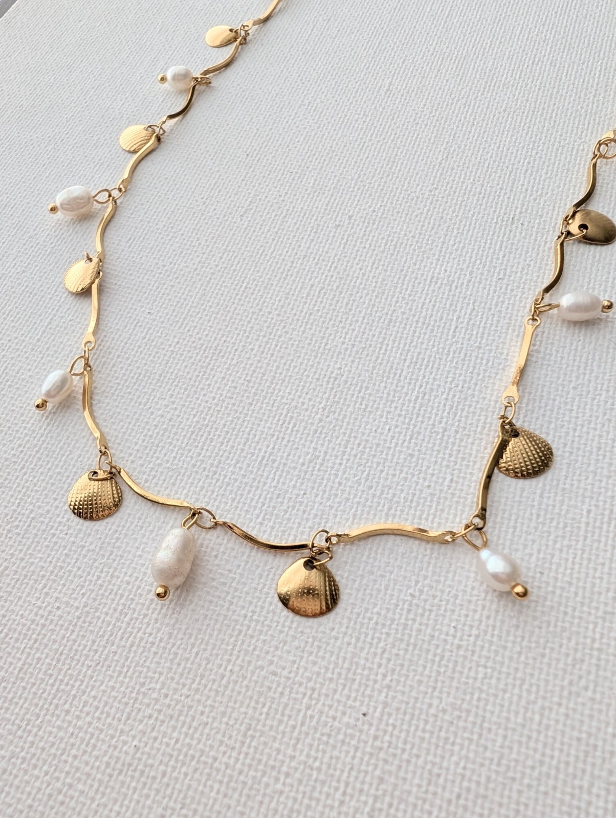 18k Gold Plated stainless Steel Baroque Pearls Shell Charm Necklace
