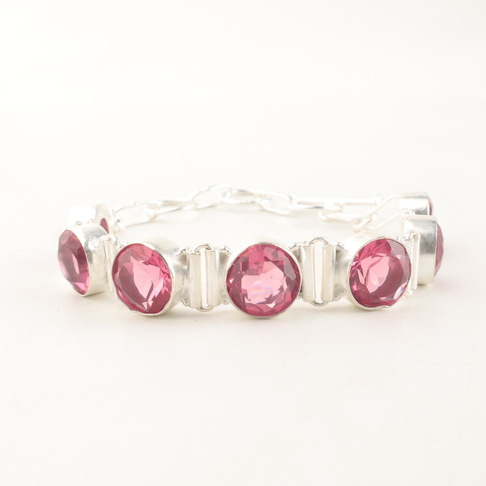 Heart Chakra Pink Tourmaline Stone Chain Bracelet Jewelry 925 Sterling Silver