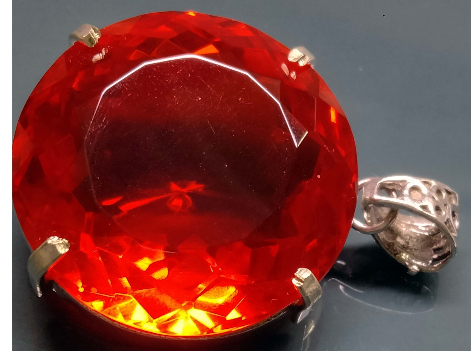 Round Cut 122.35 Ct Pendant Mexican Fire Opal Certified Natural Gemstone PD042