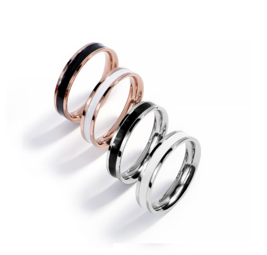 4mm Silver Rose Gold Plated Stainless Steel Enamel Stackable Ring Wedding Band