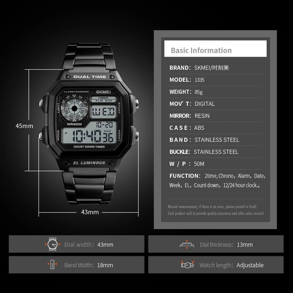 SKMEI Fashion Sport Watch Men Steel LED Digital Wristwatch Male Alarm Watches