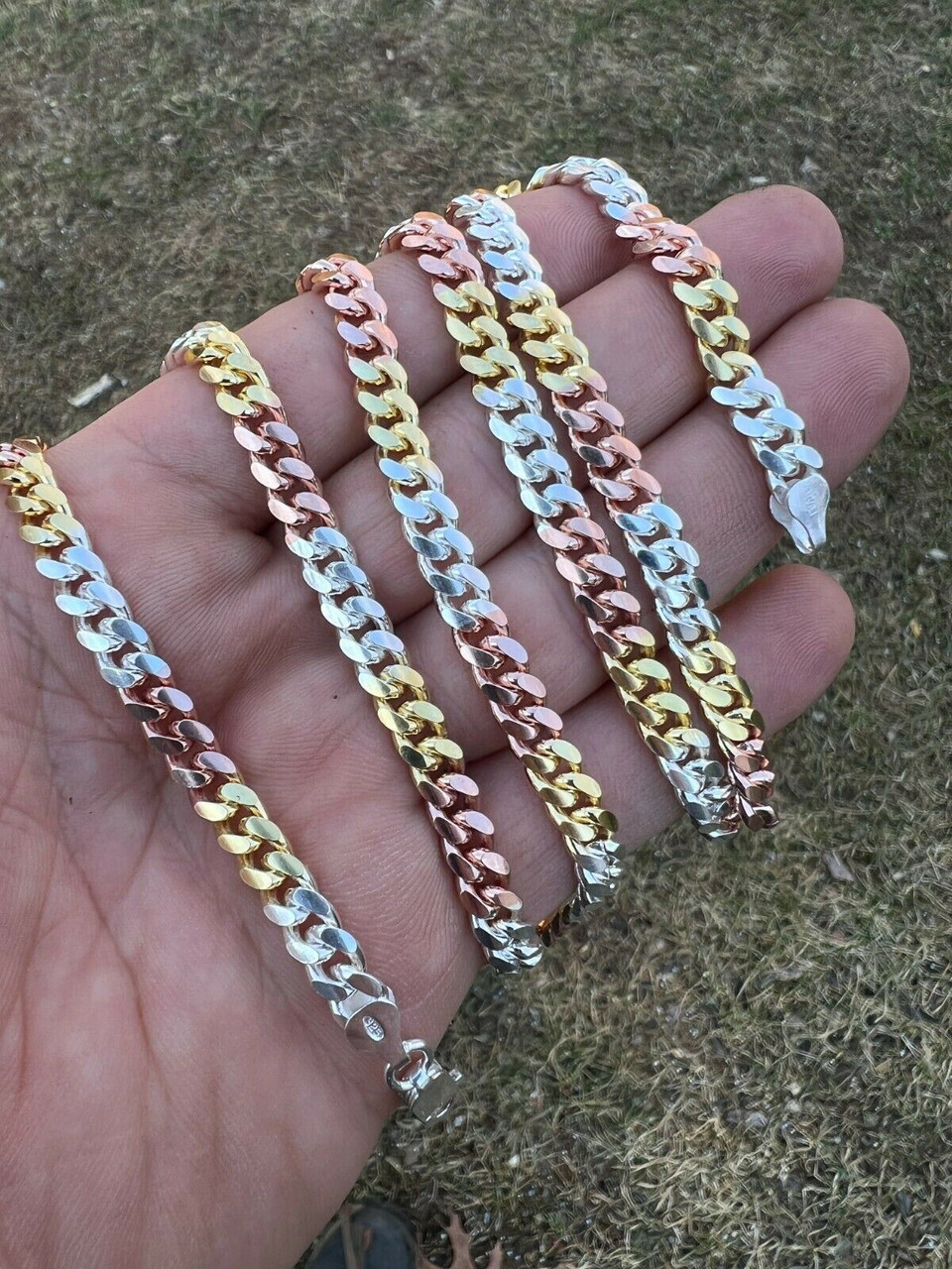 Tri Color Yellow Rose Gold Plated 925 Sterling Silver Miami Cuban Chain 2-6mm