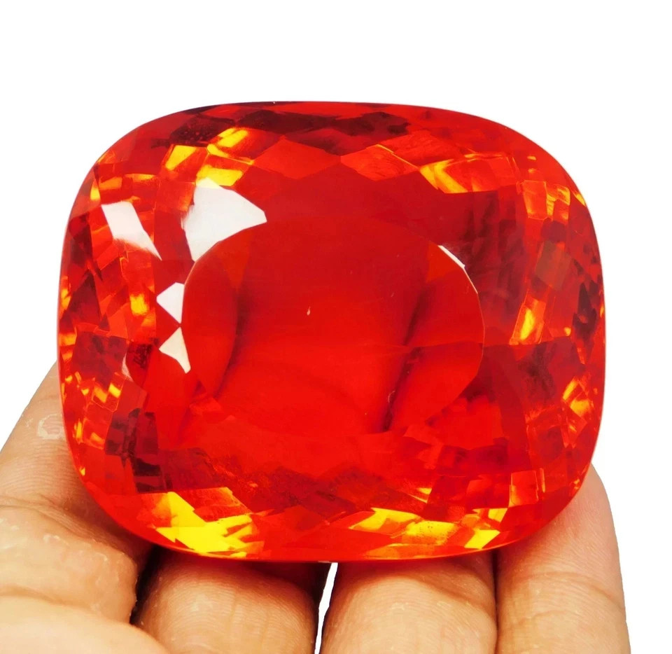 249.50 Carat Flawless Fire Opal Red Orange Cushion Cut Certified Loose Gemstone