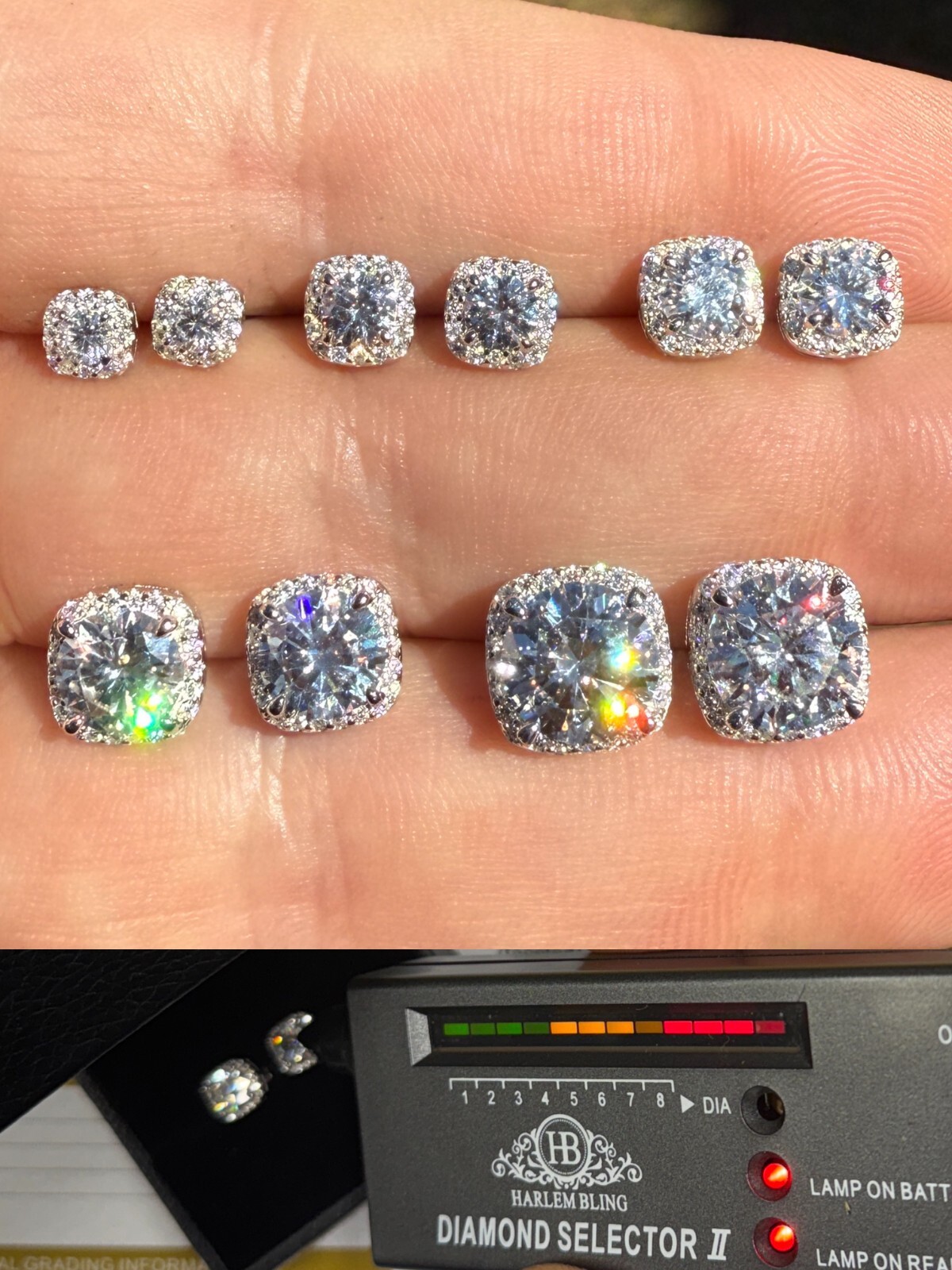 Real Moissanite Square Halo Stud Earrings 925 Silver Hip Hop Mens Ladies Iced