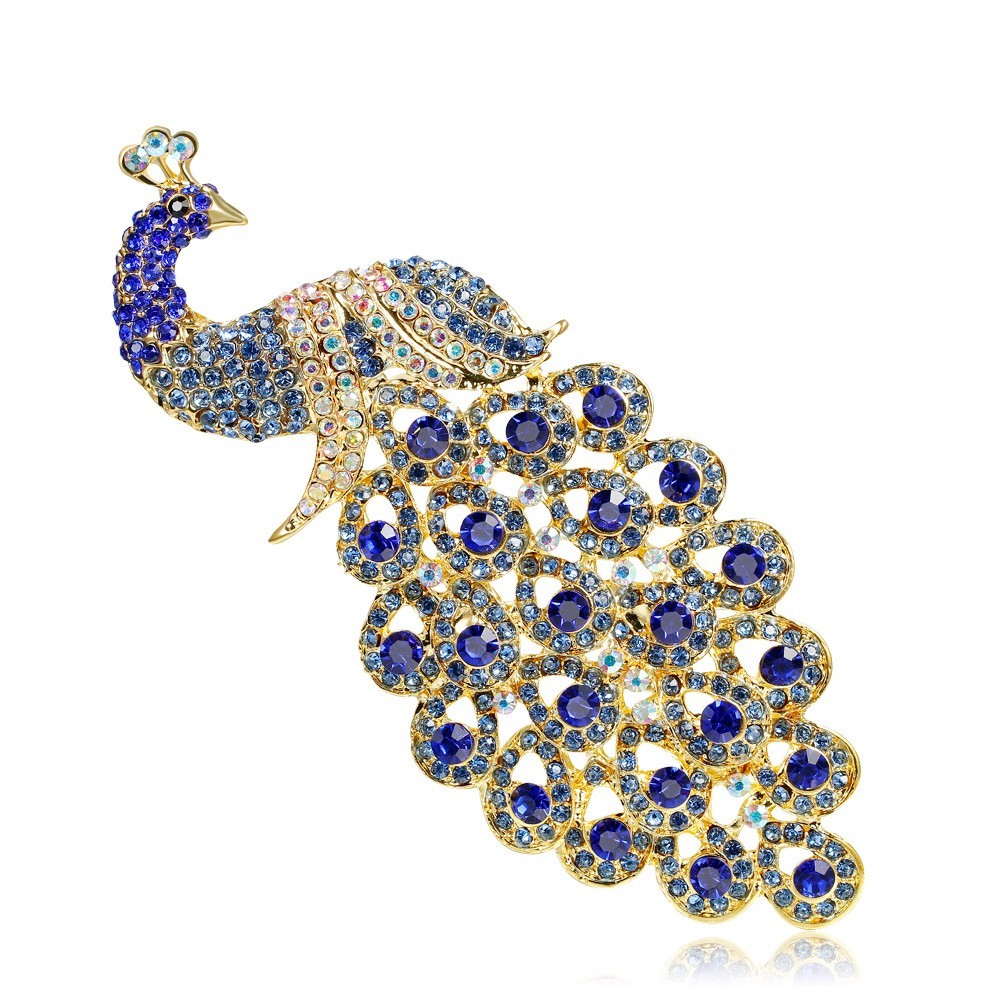 Elegant Blue Peacock Brooch Pin Crystal Rhinestone Bird Jewelry Gift Women New