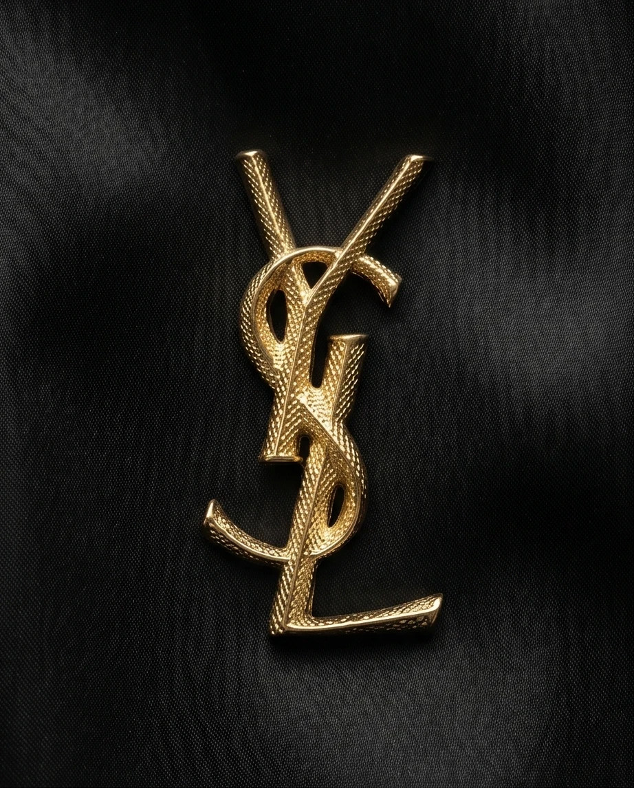 YSL Saint Laurent Paris Cassandre Brooch Stamped Gold