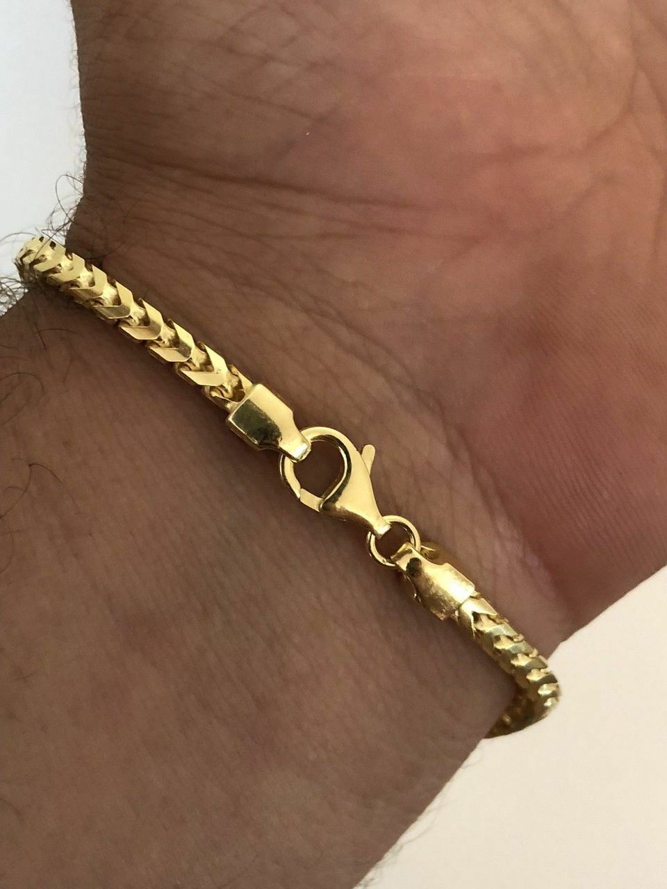 Men’s Thick 4mm Franco Bracelet 14k Gold Plated Solid 925 Sterling Silver Italy