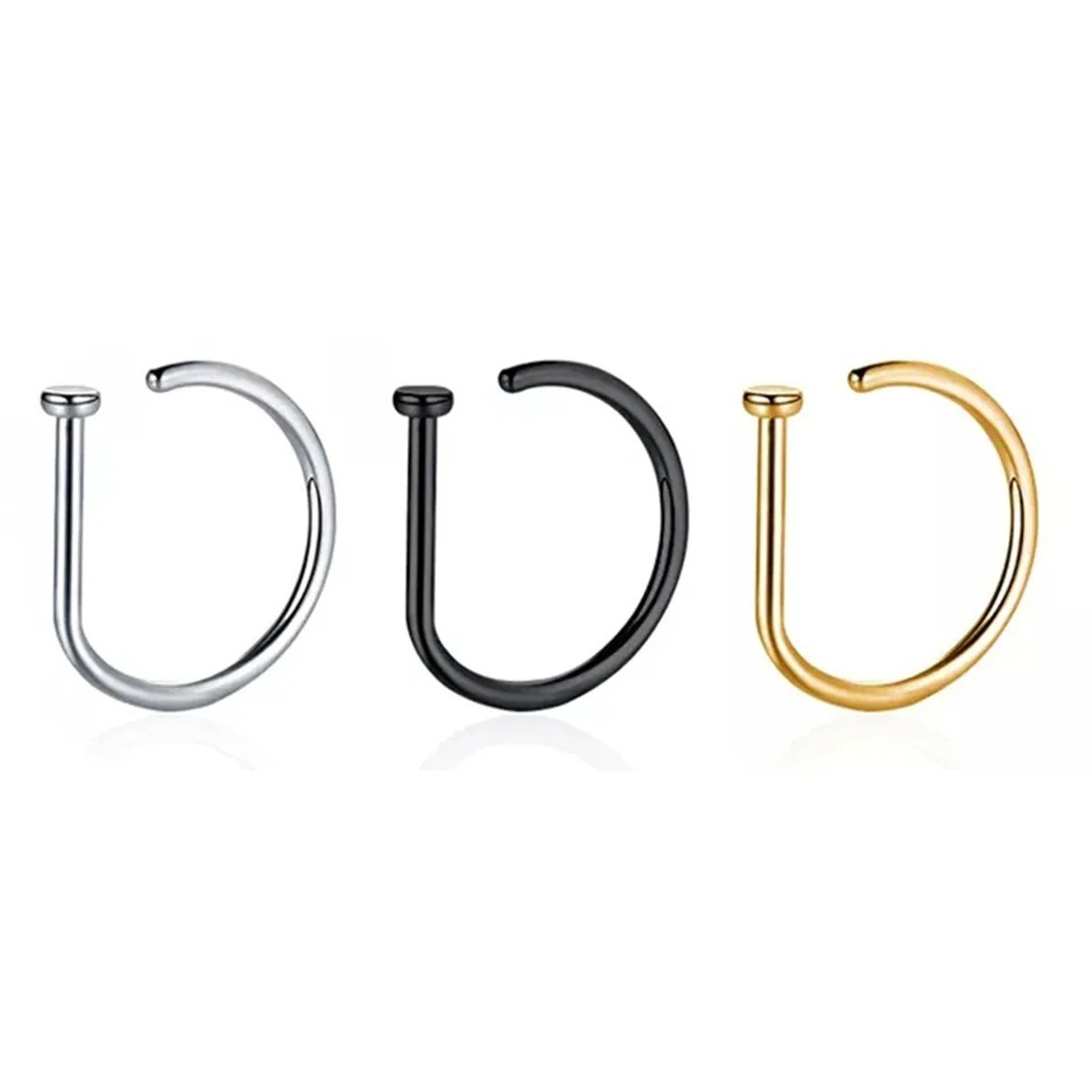 5Pcs Stainless Steel Fake Piercing Nose Ring D-Shape Punk Non Piercing Nose Clip