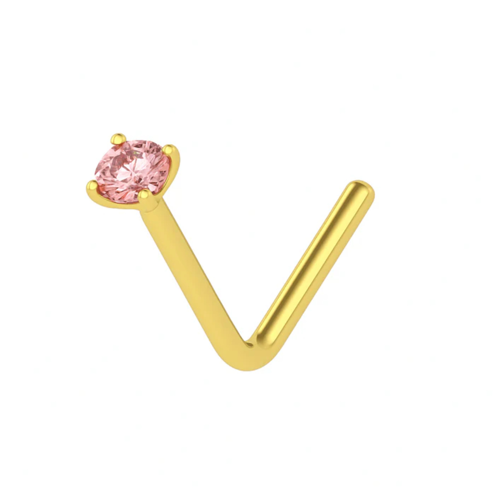9K Solid Gold L-Bend Crystal CZ Nose Stud Pin Women’s Piercing Jewellery