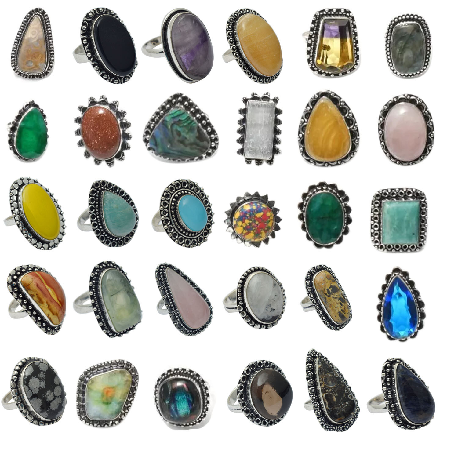 Multi Gemstone Handmade Ethnic Mix Assorted All Size Ring Jewelry LotR-001
