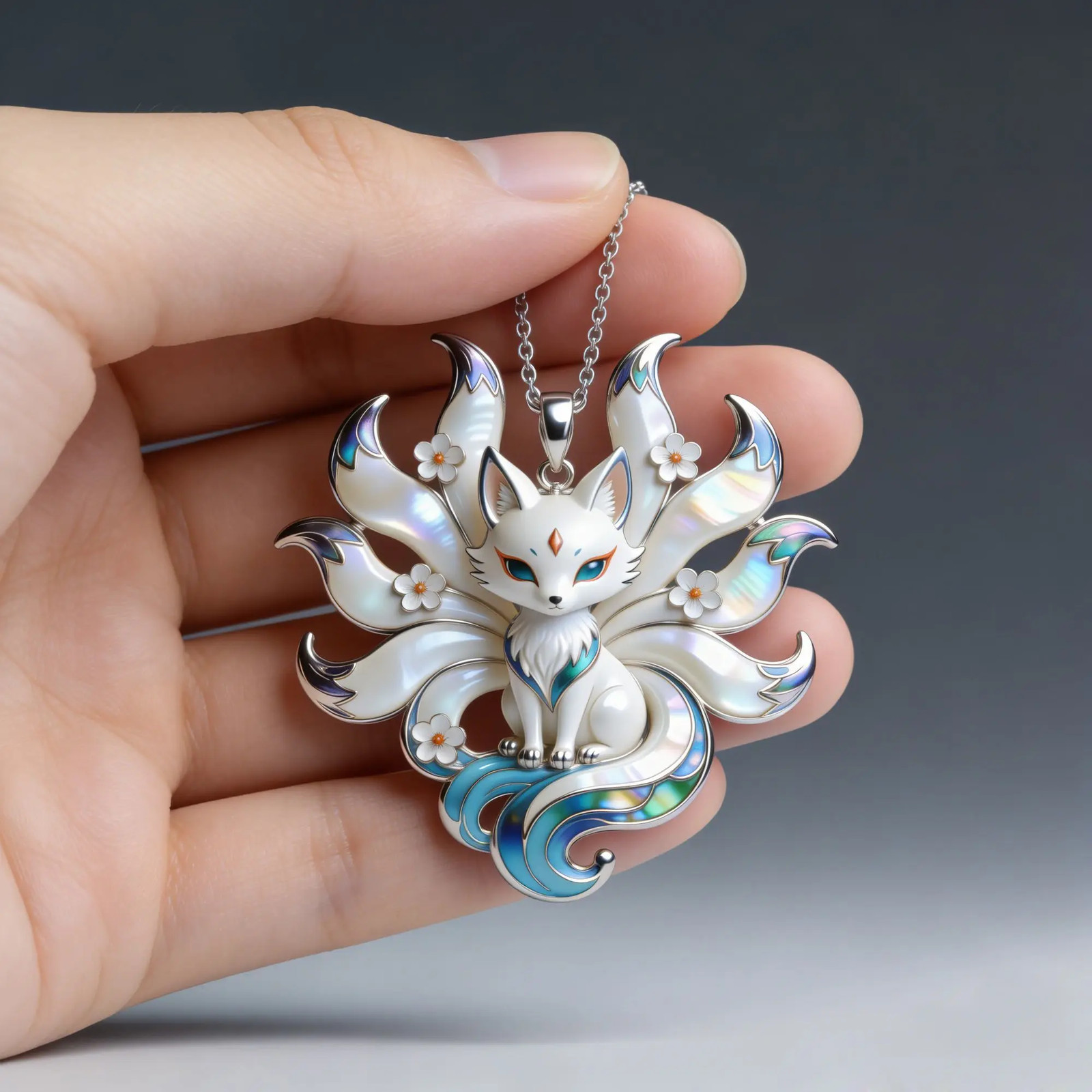 Chinese Style Nine tailed Fox Enamel Pendant Necklace Cute Aesthetic Trendy Gift