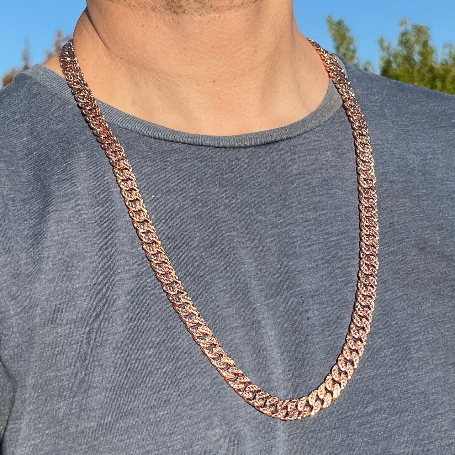 Men’s 14K Rose Gold Plated Cuban Link Chain Dust D/C Cut Hip Hop Necklace 30″ in