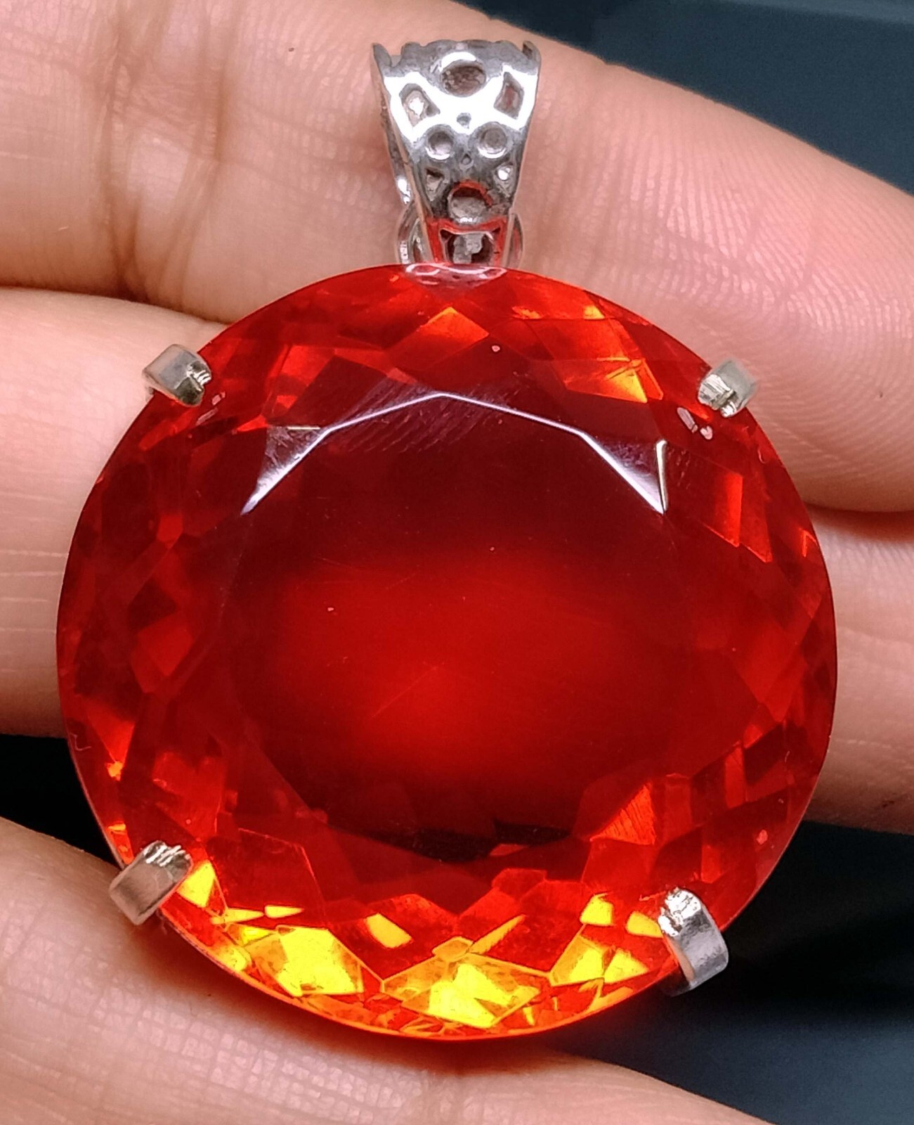 Round Cut 122.35 Ct Pendant Mexican Fire Opal Certified Natural Gemstone PD042