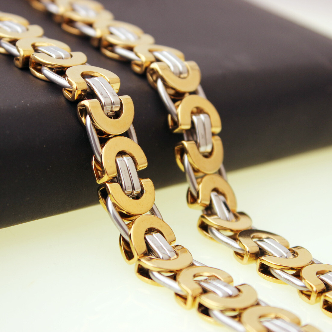 6/8/11mm 7-40″ Fashion Stainless Steel Byzantine Flat Chain Mens Womens Necklace