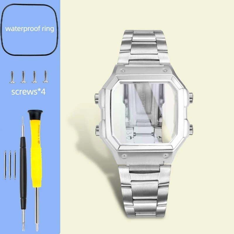 Watch Mod Kit Stainless Steel Metal Case watchband set For Casio AE1200 AE1300