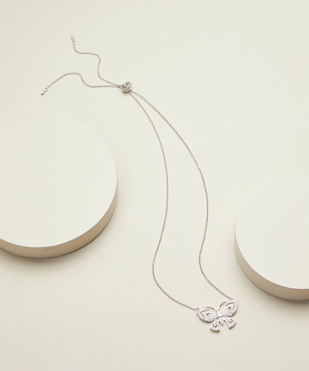 18K White Gold Plated Adjustable Crystal Butterfly Necklace Made With Swarovski