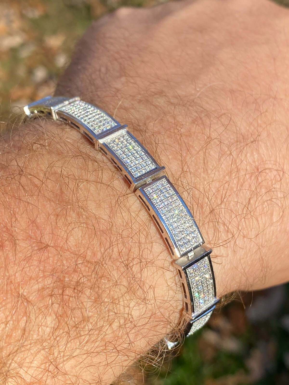 Real Solid 925 Sterling Silver Mens Iced Flooded Out Bracelet CZ Hip Hop Tennis