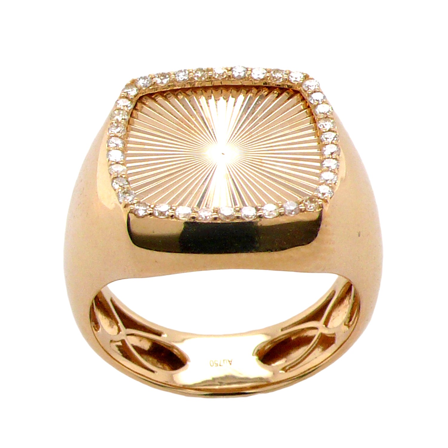 18K Yellow Gold Diamond Signet Ring 0.26Ct Square Halo Fine Jewelry Size 7 Women