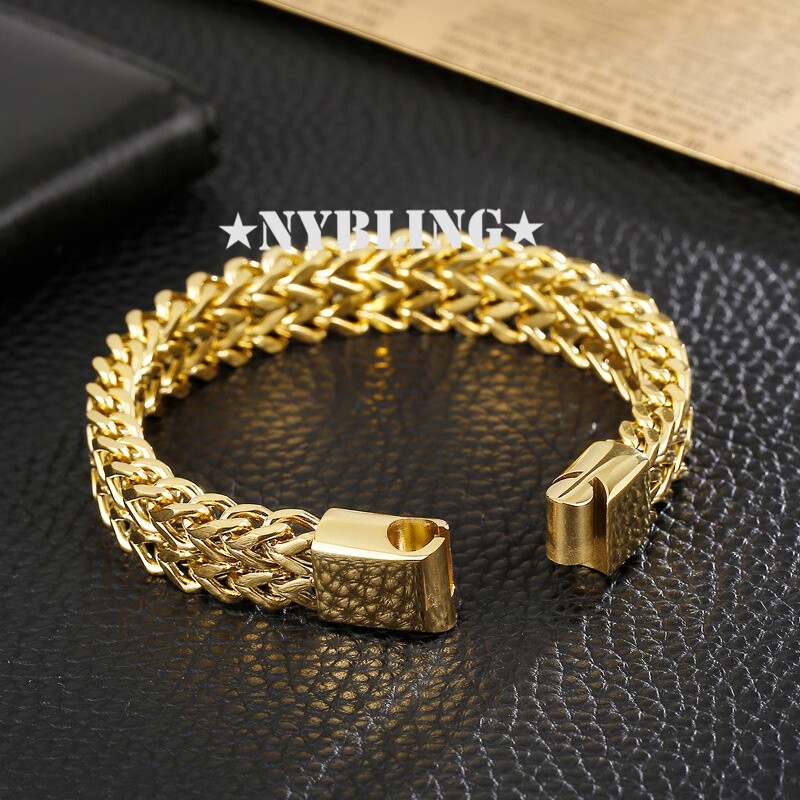 Stainless Steel Bracelet Meshed Woven Curb Chain Cuban Link Wristband Men Women
