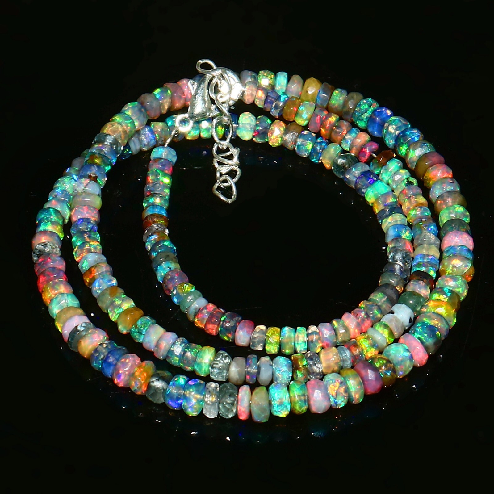 Beads Faceted Opal Natural Strand Gemstone Round Ethiopian Rondelle Fire 1270