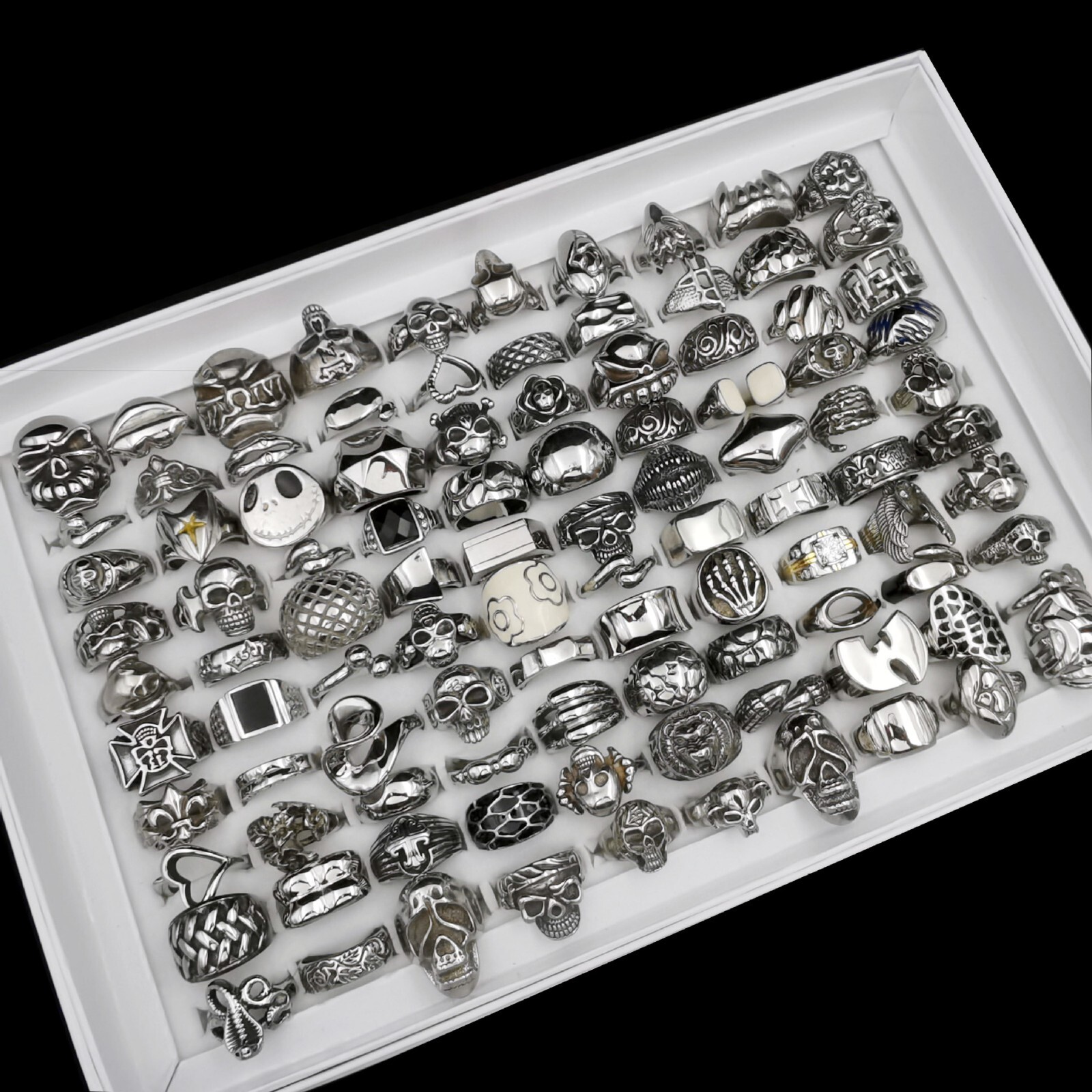 20pcs Mixed Stainless Steel Skull Rings Gothic Punk Biker Style Unisex Jewelry