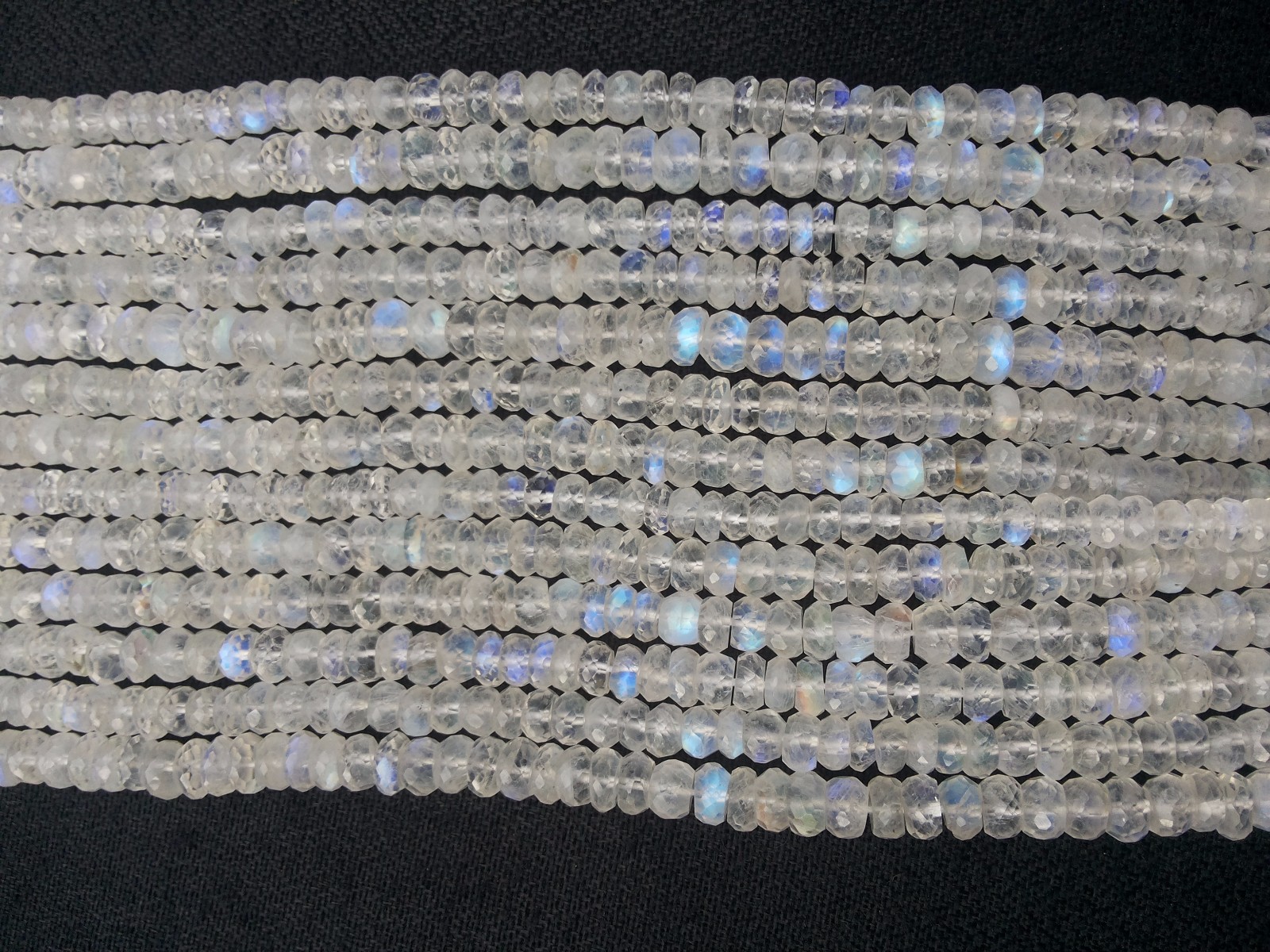 3 Strand Natural Rainbow Moonstone Rondelle Faceted 5-5.5mm Beads 10″inch
