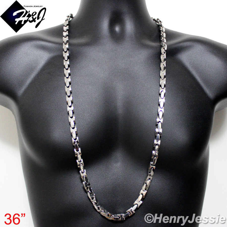 18″-40″MEN Stainless Steel HEAVY 8mm Silver Interlock Bones Link Chain Necklace