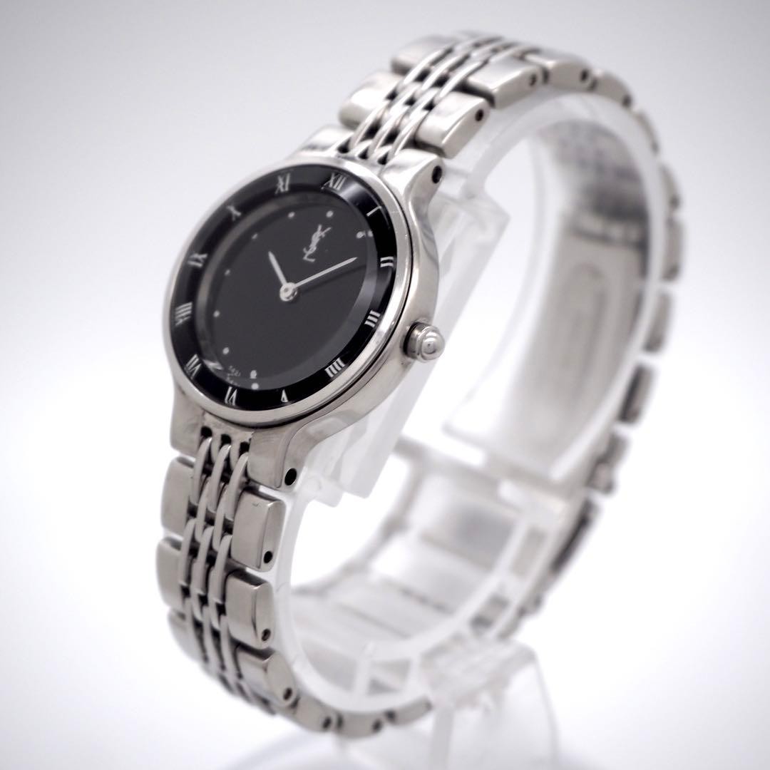 YSL Yves Saint Laurent Black Watch Cut Glass Roman Numerals Japan 0713685