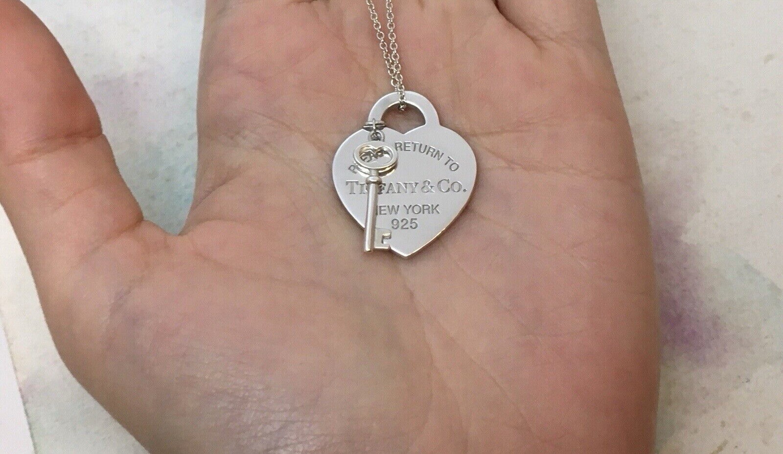 Tiffany & Co Heart Tag with Key Pendant Necklace ( on an 18” chain )