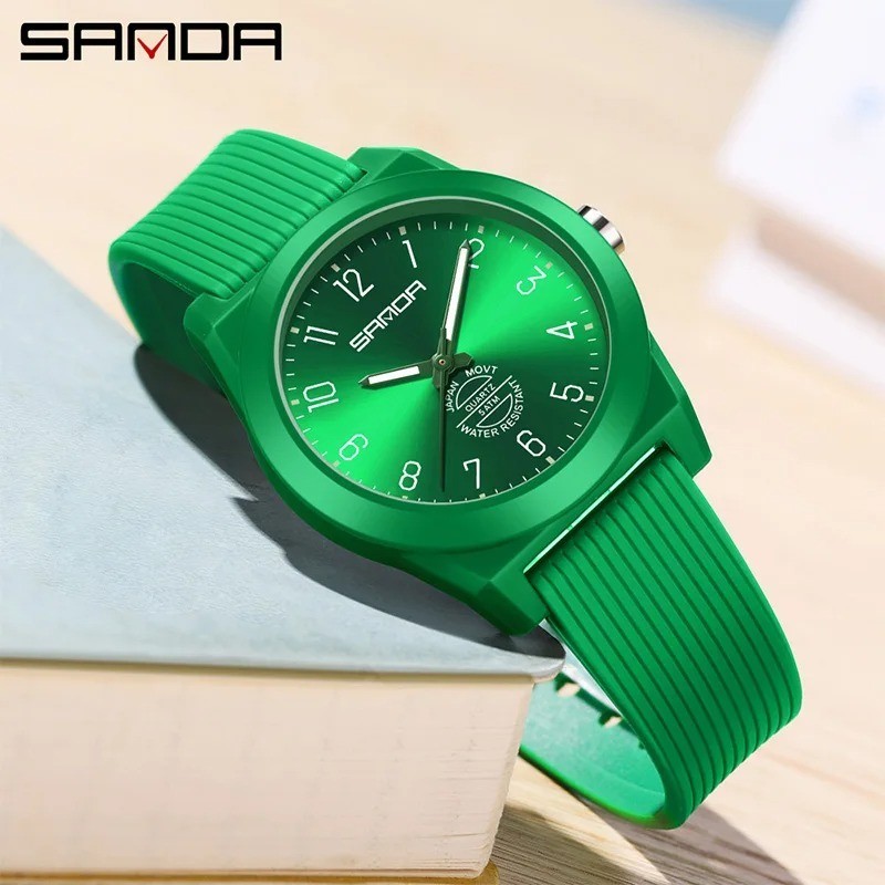 SANDA Women Girls Quartz Watch Silicone Sport Waterproof Luminous Wristwatch