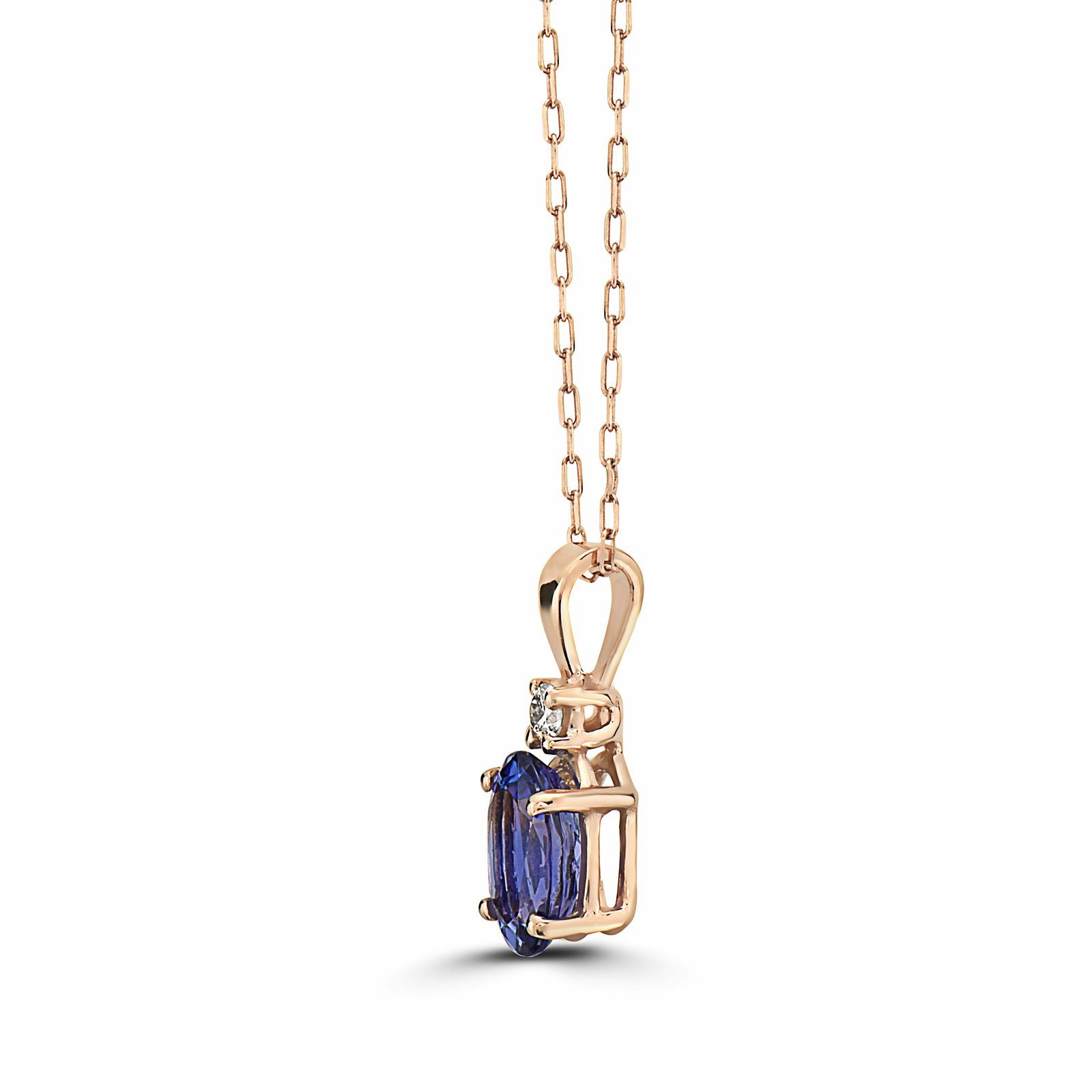 Birthstone 14K Rose Gold Tanzanite Nude Diamond 1.05 cts 18″ Pendant Necklace