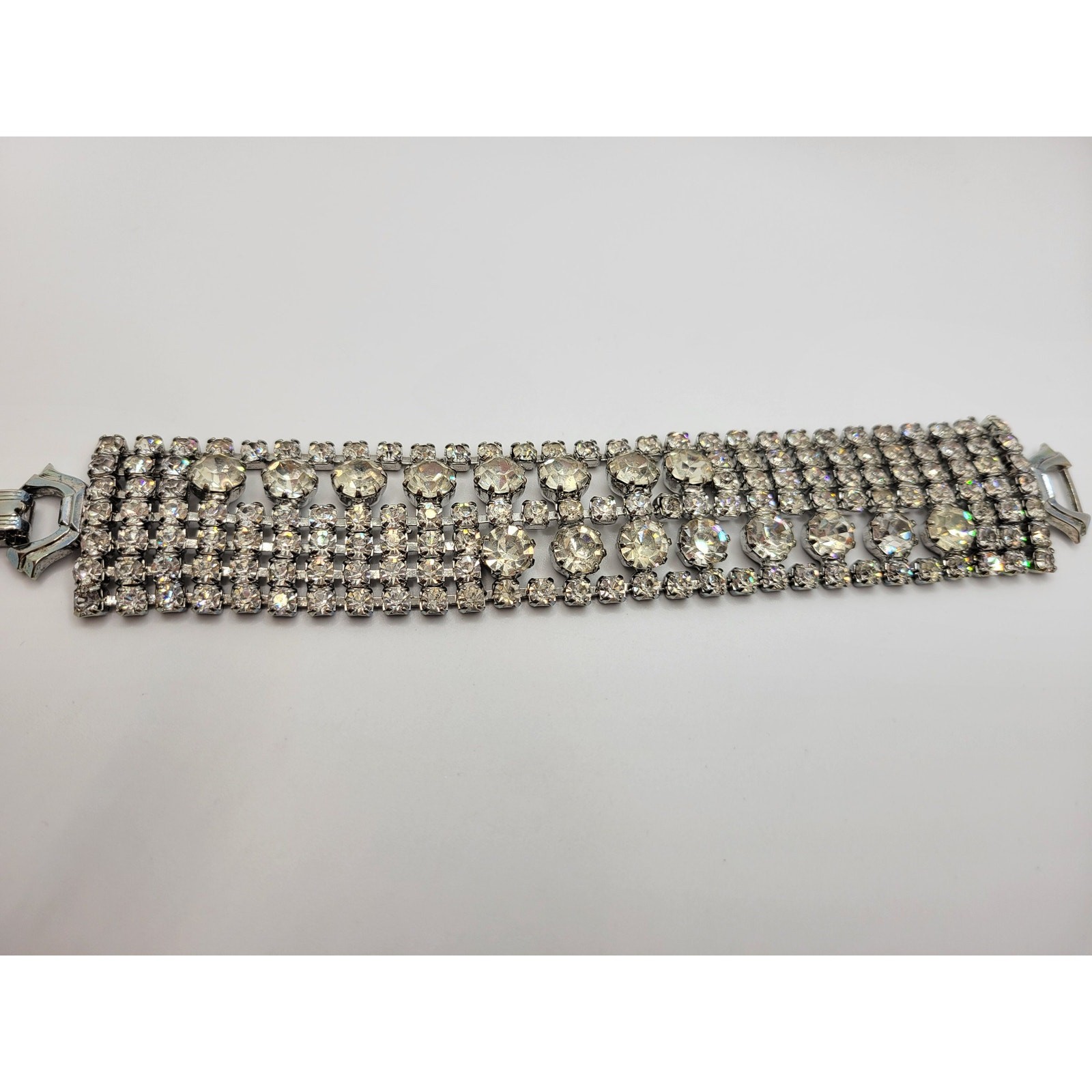 Vintage Weiss Rhinestone Wide Bracelet Rhodium Plated 1950s Mid-Century Glam