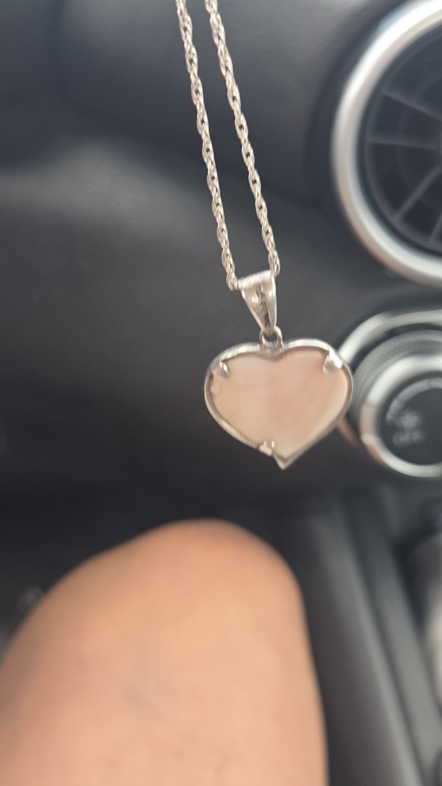 925 Silver Mother of Pearl Heart Pendant 20 inch Rope Lobster Clasp Signed