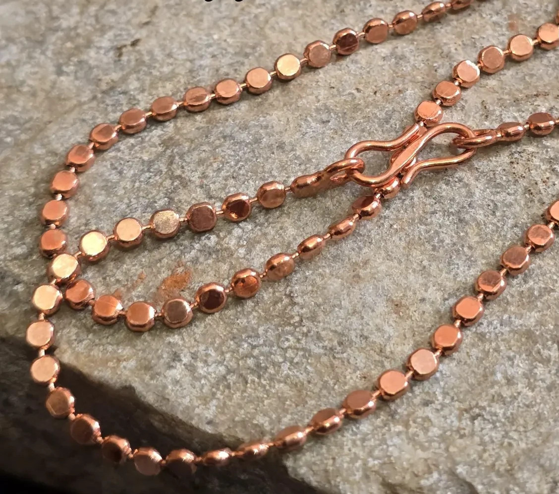 9 inch Pure Copper Flat Round Bead Chain Anklet, Healing Jewelry, Spiritual