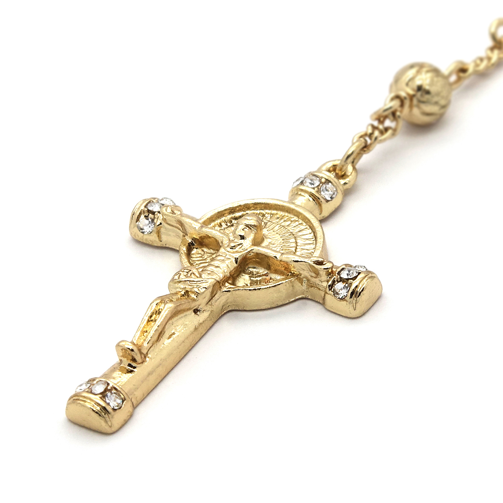 Cubic-Zirconia 5mm GOLD Plated Beads 14k (Guadalupe) Rosary & Jesus Cross Men’s