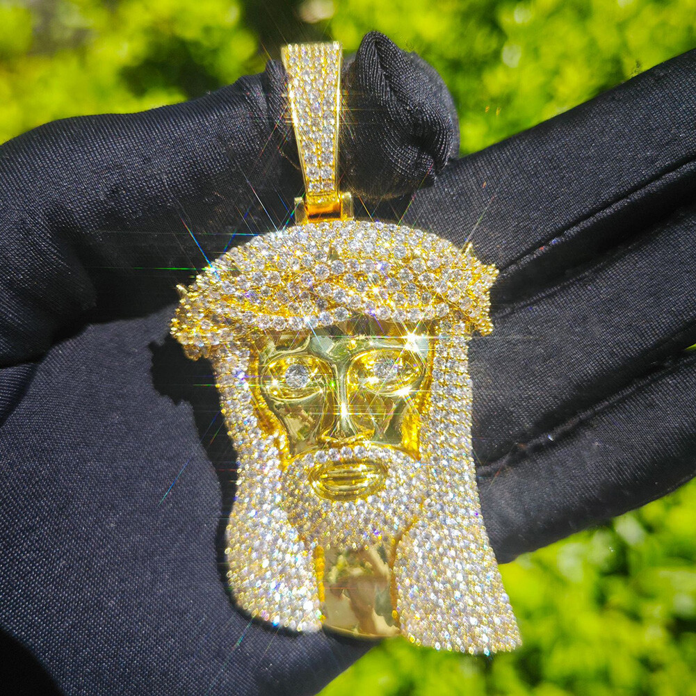 Hip Hop Jesus Face Pendant Necklace Full Zircon 18K Gold Plated Religion Jewelry