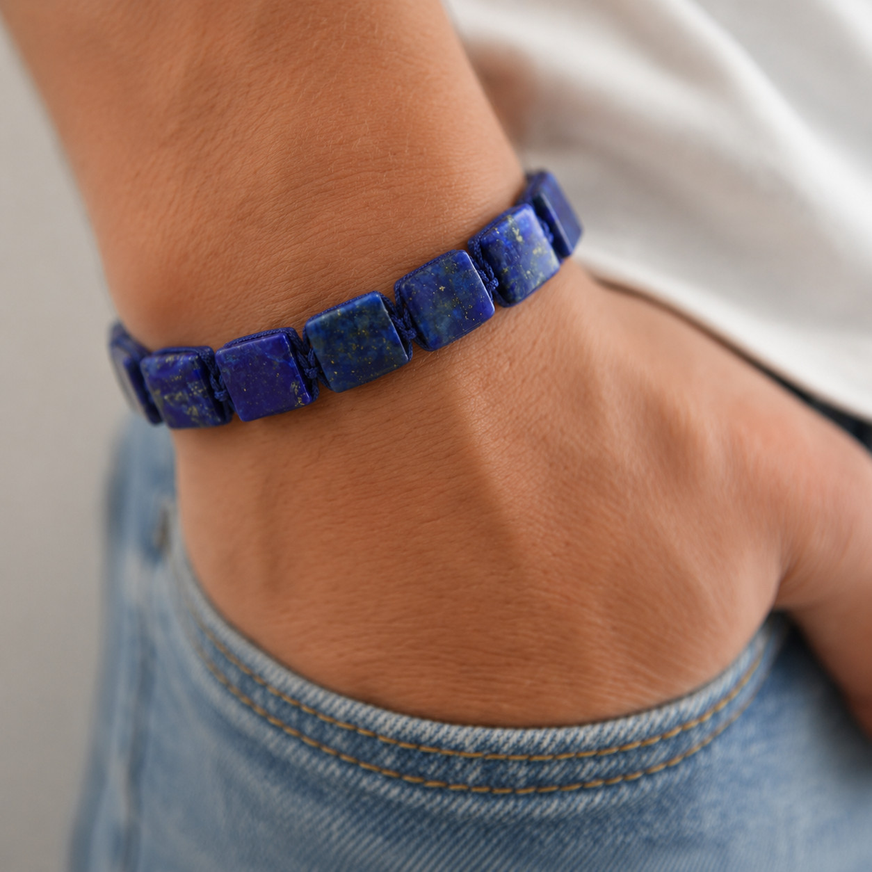 Natural Lapis Lazuli & Black Onyx Men’s Square Beads Healing Protection Bracelet