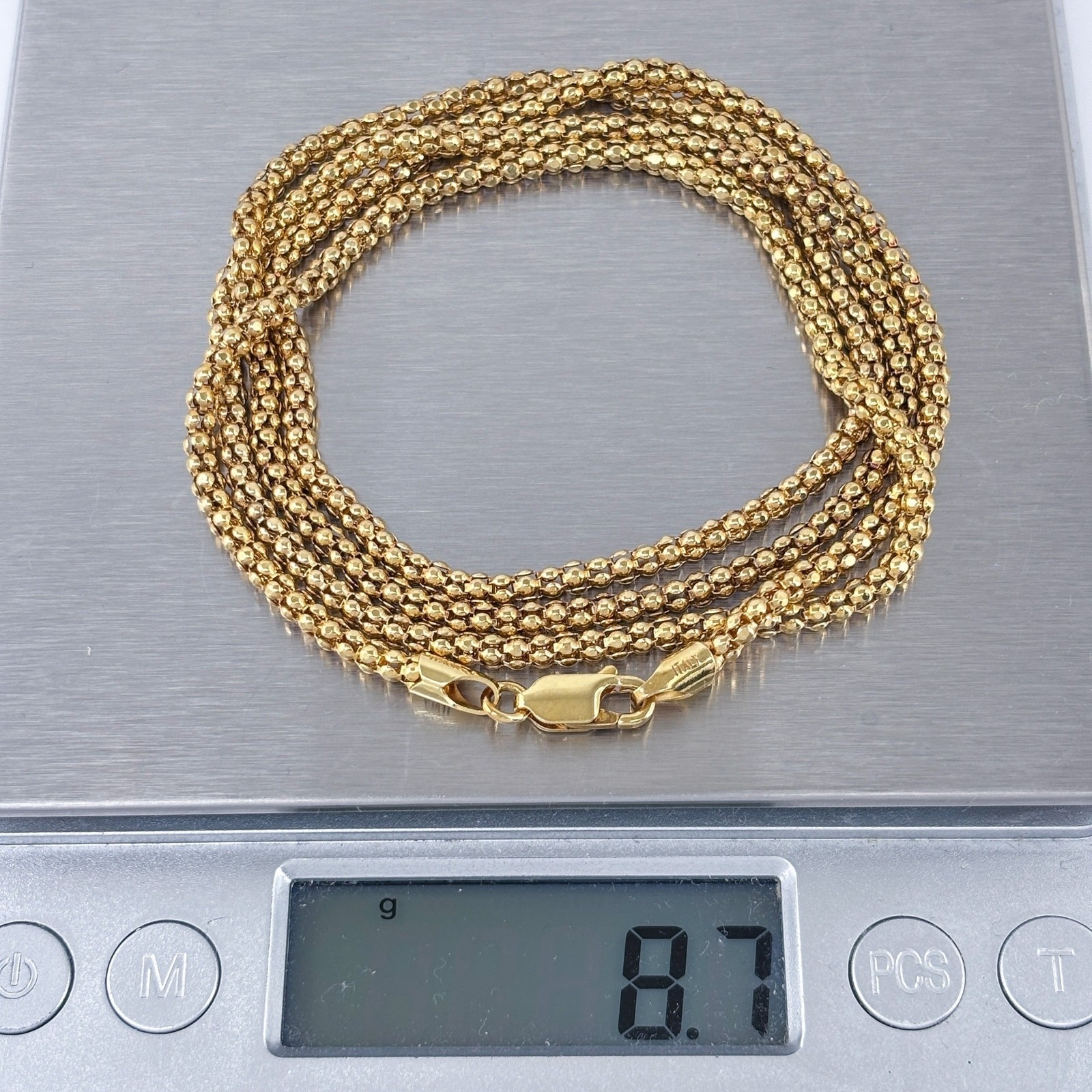 Vintage Italy Gold-Tone Sterling Silver 925 Popcorn Chain Necklace 30″