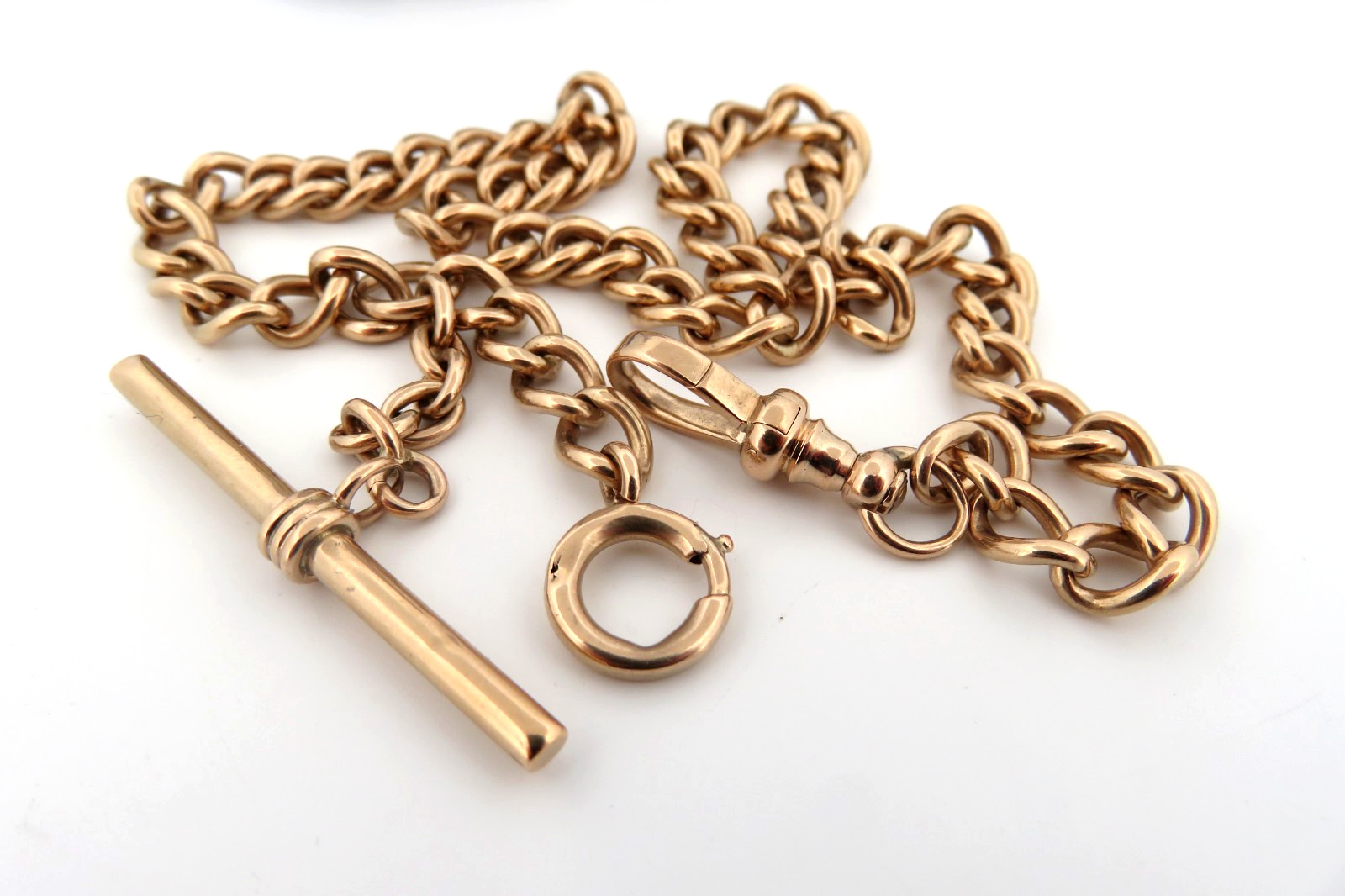 Antique Edwardian Art Deco era 10K Gold Pocket Watch Chain Link T Bar Dog Cl 25g