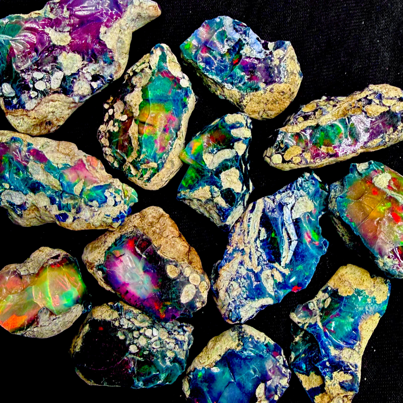 10 PCS Black Opal Rough Natural Ethiopian Raw multifire dry Opals Cutting Grade