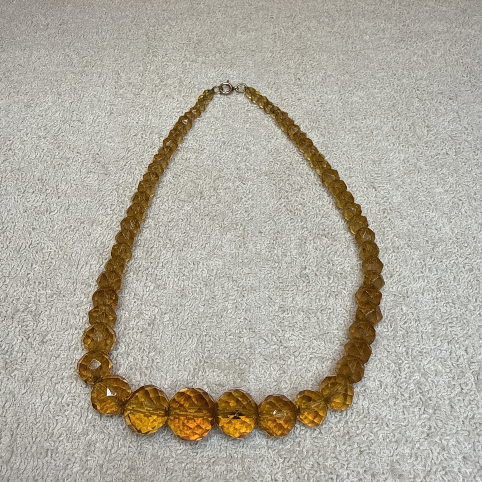 Art Deco Vintage Amber Beads Beaded Necklace Faceted 15 1/2″ -See Description