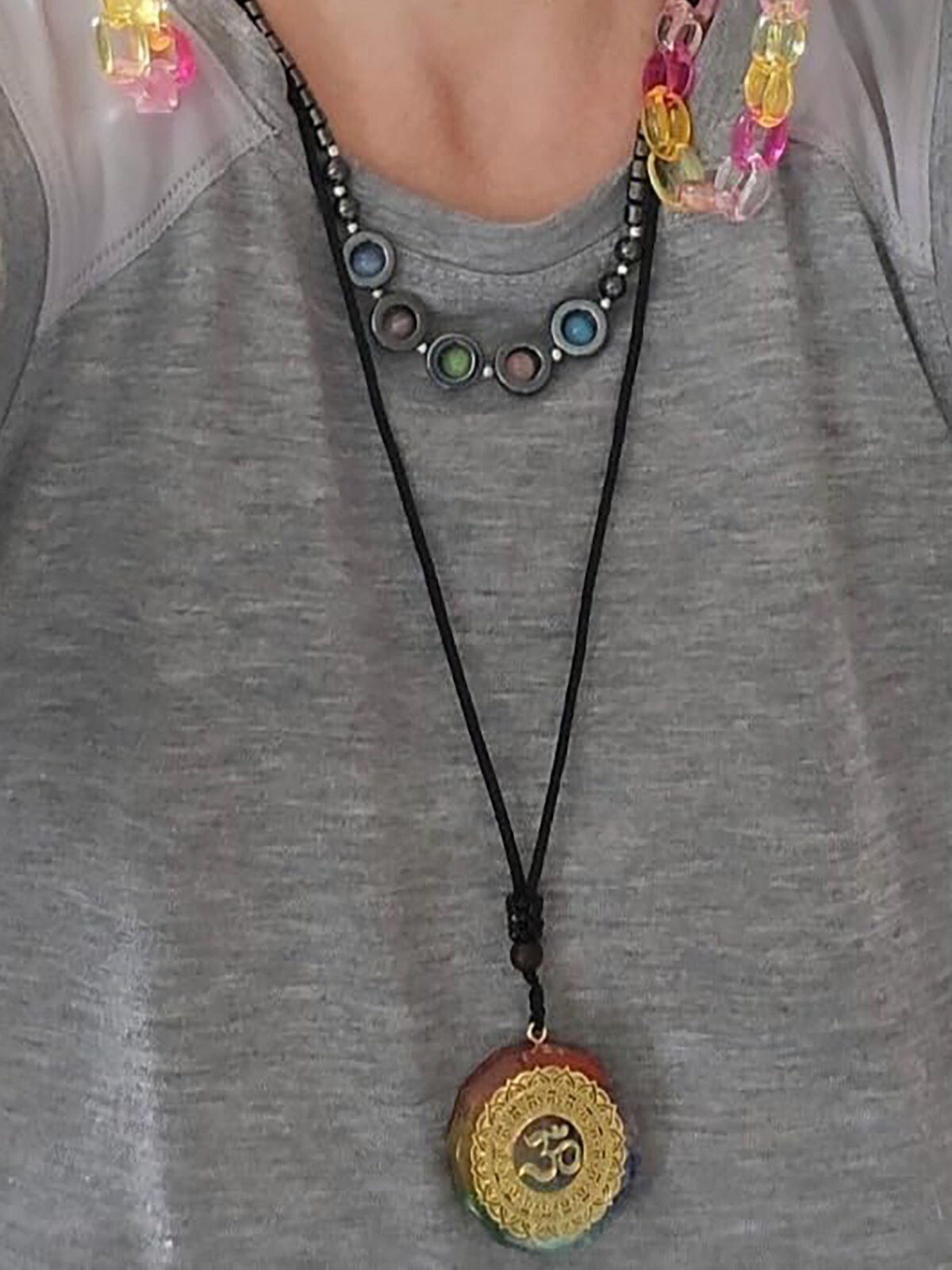 7 Chakra Necklace with Magnetic Energy Talisman – Natural Crystal Resin Pendant