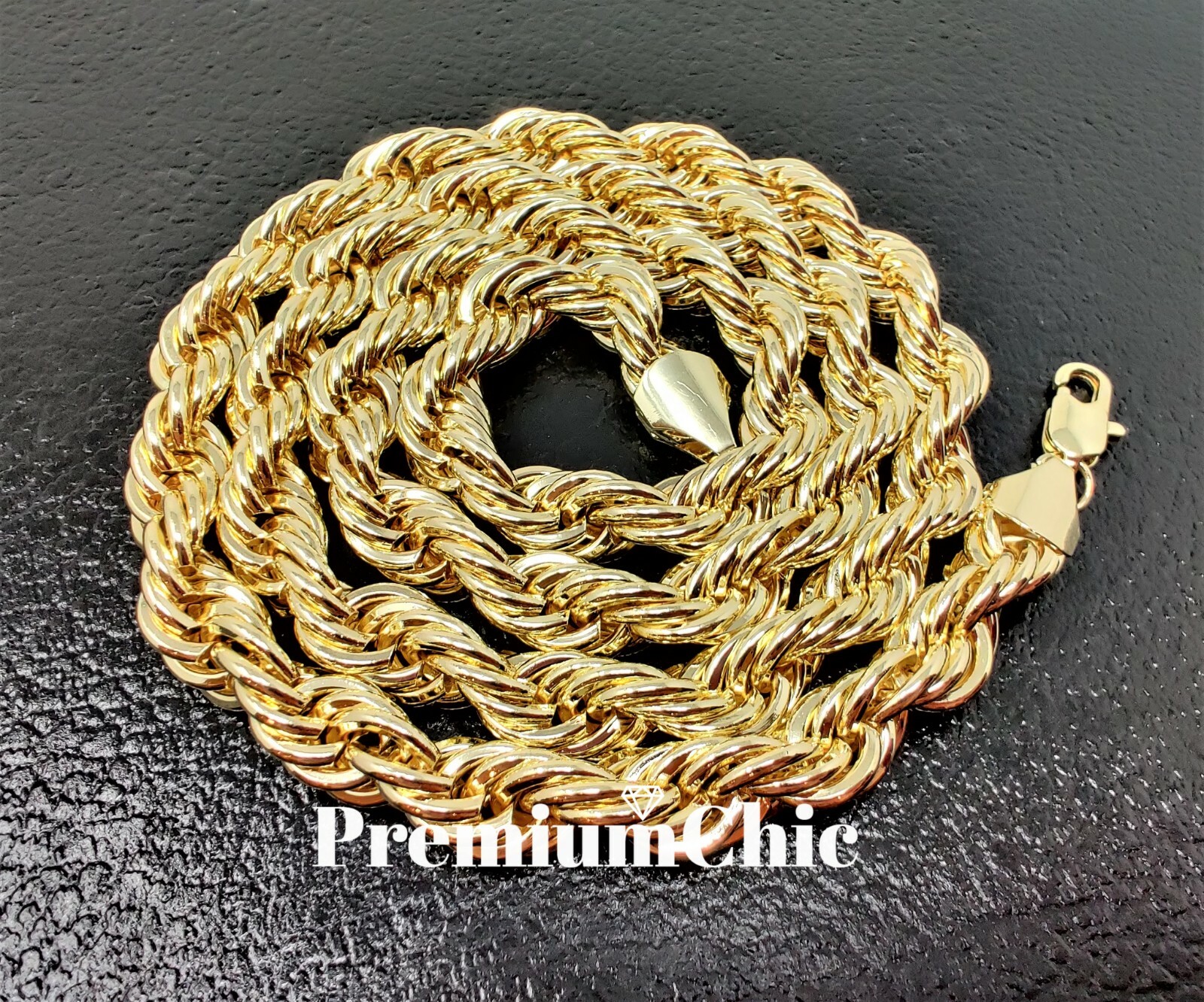 8MM or 10MM Rope Chain Necklace 16″ to 30″ 14K Gold Plated Mens Hip Hop Jewelry
