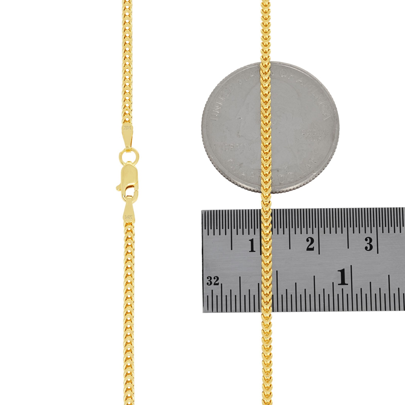 14K Yellow Gold Womens 2mm Franco Square Box Foxtail Wheat Necklace Chain 18″