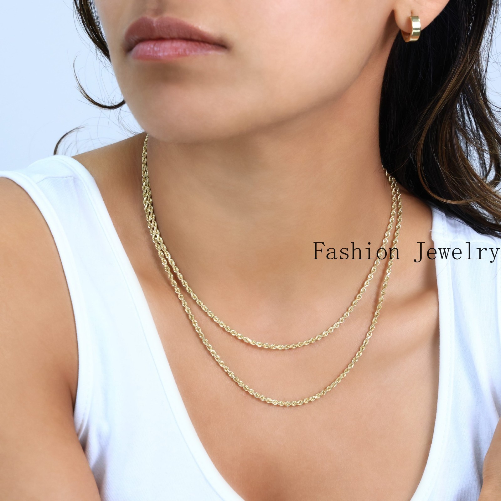 18K Yellow Gold Solid 2mm-6mm Rope Diamond Cut Chain Italian Necklace 16″- 30″