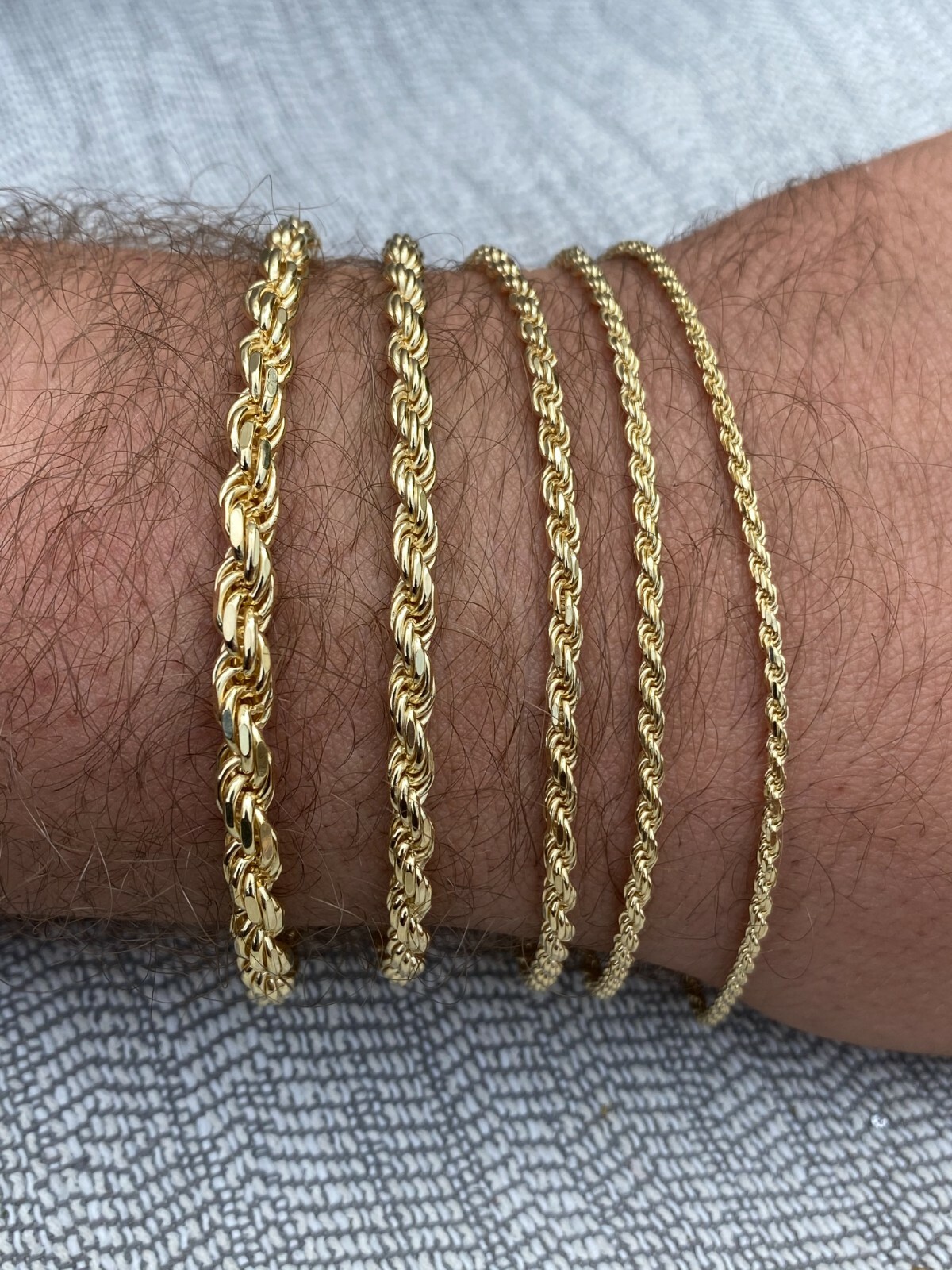 Men’s Women’s Real 14k Gold Plated Solid 925 Sterling Silver Rope Bracelet 2-6mm