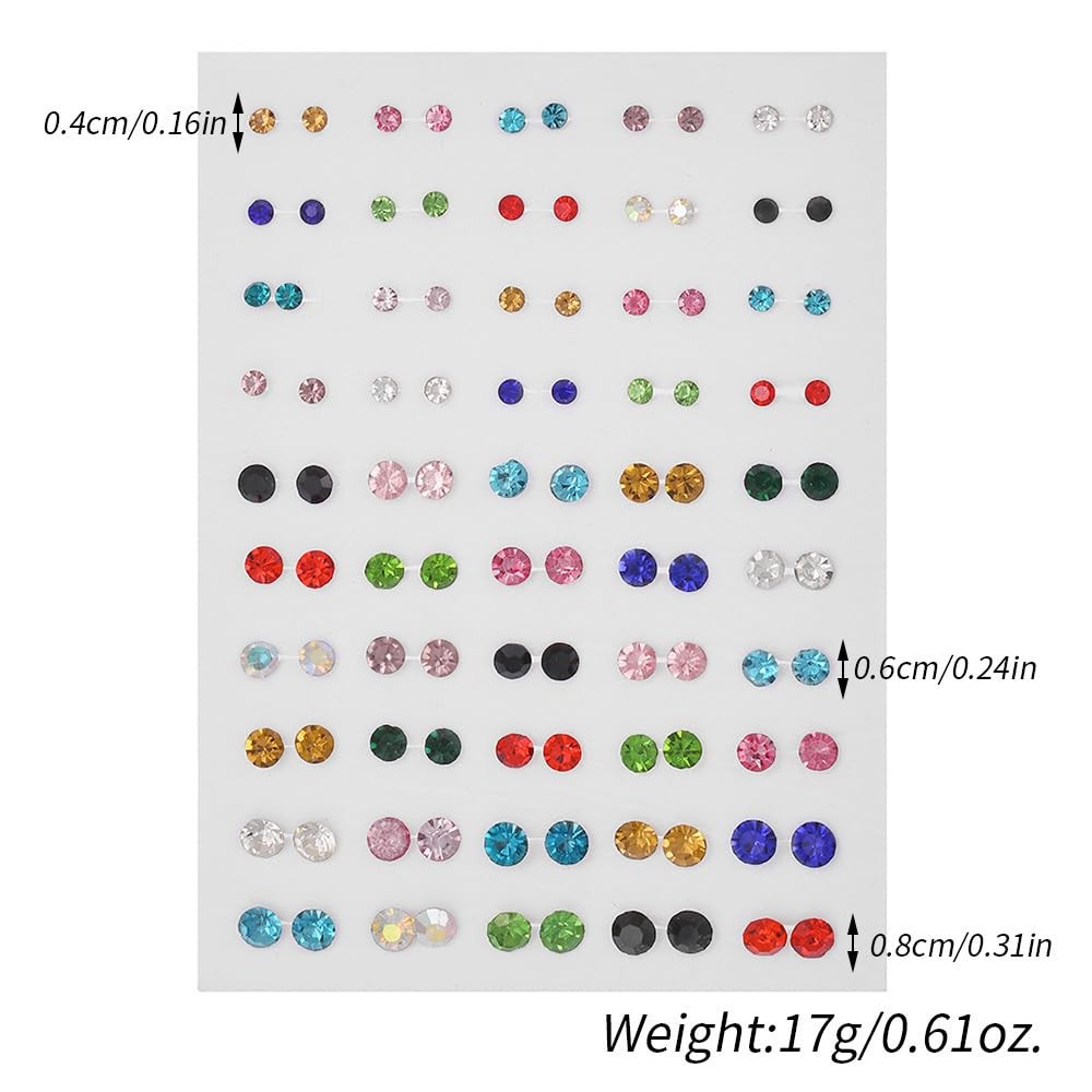 50 Pairs Multicolor Stud Earrings Set for Women Mixed Sizes Rhinestone Faux P…
