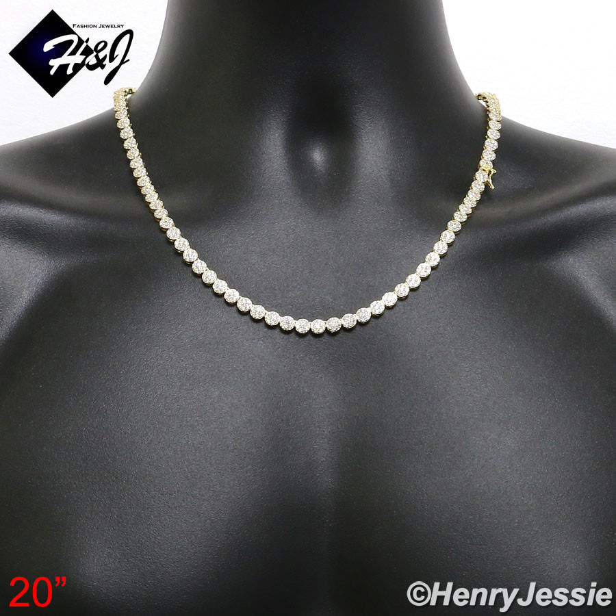 925 STERLING SILVER 18-30″X5MM GOLD PLATED 1 ROW ICY CZ CLUSTER NECKLACE*GN15