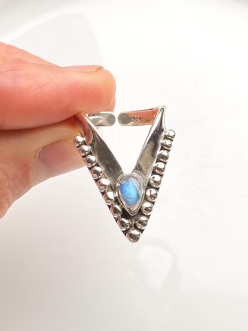 Moonstone Chevron Ring925 Sterling Silver Band &Statement Handmade Ring All size